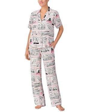 Kate Spade Short Sleeve Long Pajama Set - White