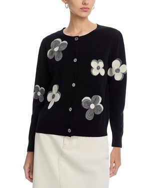 Sioni Flower Embroidered Crewneck Cardigan - Black