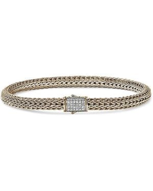 John Hardy 14K Icon Diamond Clasp Woven Bracelet, 0.15 Tcw - White