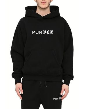 Purple Brand Oversized Fleece Logo Graphic Hoodie - Black