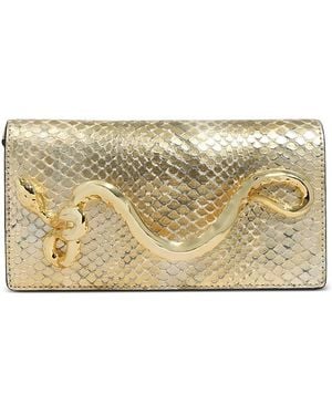 Alexis Serpent Side Handle Embossed Metallic Leather Clutch - Natural