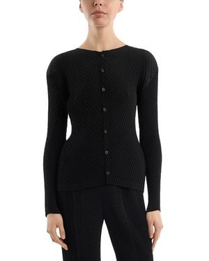 Issey Miyake Rhombus Pleats Textured Cardigan Sweater - Black