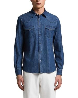 Peserico Cotton Denim Pocket Western Shirt - Blue