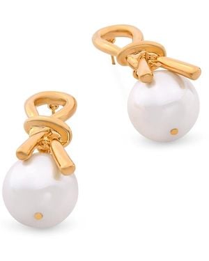 Aqua Knot & Imitation Pearl Earrings - White