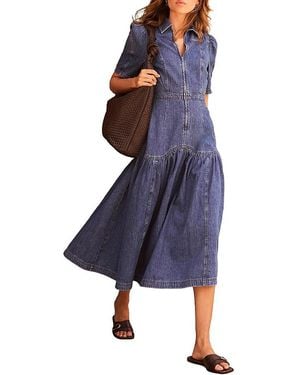 Mint Velvet Puff Sleeve Denim Midi Dress - Blue