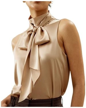 LILYSILK Sleeveless Tie-Neck Silk Blouse - Natural