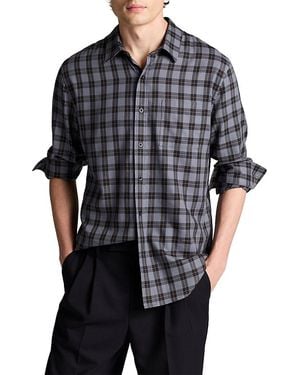 Vince Allen Plaid Classic Fit Casual Button Down Shirt - Black