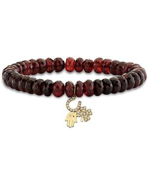 Sydney Evan 14K Diamond & Garnet Luck & Protection Charm Beaded Bracelet - Red