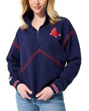 Terez Baseball Stitch Quarter Zip Sweatshirt - Blue
