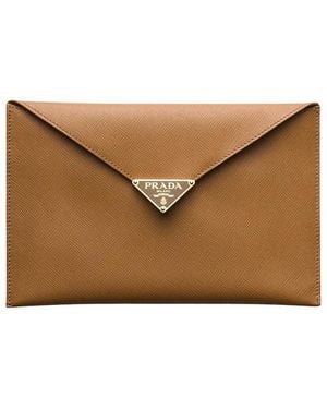 Prada Saffiano Leather Envelope Clutch - Brown