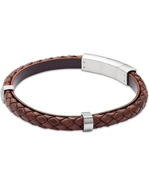 Link Up Banded Braided Leather Bracelet - Brown