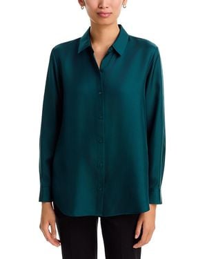 Eileen Fisher Classic Collar Silk Shirt - Green