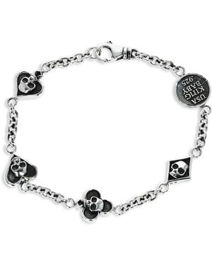 King Baby Studio Sterling High Roller Club Micro Skull Four Suit Cable Link Chain Bracelet - Metallic