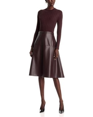 Tahari Mock Neck Mixed Media Studded Dress - Brown
