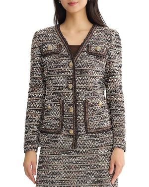 Ming Wang Plus Size Eyelash Tweed Knit Jacket - Gray