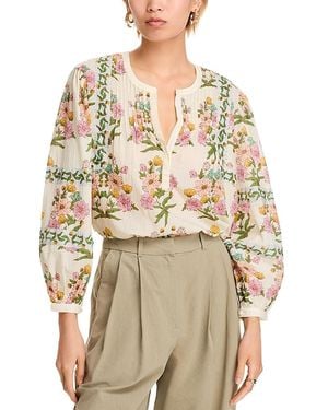 Aqua Floral Popover Top - Natural
