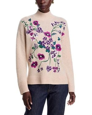 C by Bloomingdale's Cashmere Garden Floral Mock Neck Sweater - Pink
