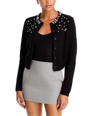 Aqua Rhinestone Pearl Embellished Cardigan - Black
