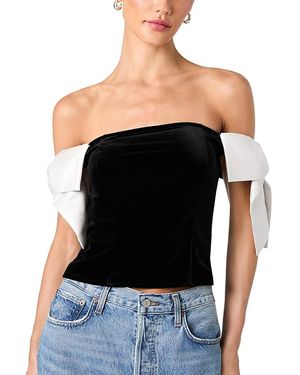 French Connection Carey Velvet Bow Trim Top - Black