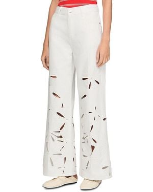 Sandro Flo High Rise Wide Leg Embroidered Pants - White