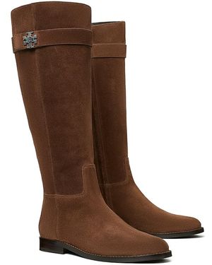 Tory Burch T Lock Suede Riding Boots - Brown