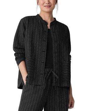 Eileen Fisher Mandarin Collar Cotton Blend Jacket - Black