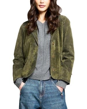 Central Park West Vesper Genuine Suede Topstitch Blazer - Green