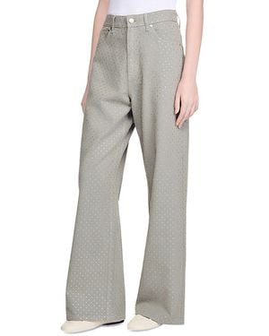 Sandro Rhinestone Embellished Wide Leg Jeans - Gray