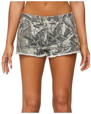 Edikted Joyce Camo Low Rise Denim Shorts - Gray