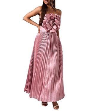 Coast Petite Metallic Pleated Corsage Dress - Pink