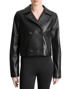 Vince Leather Shrunken Peacoat - Black