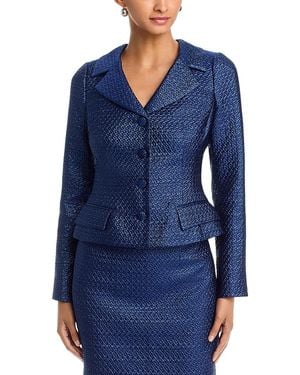 Teri Jon Shimmer Basket Weave Jacquard Blazer - Blue
