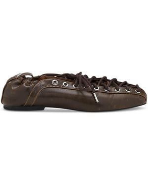 Ganni Eyelets Lace Up Ballet Flats - Green