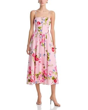 Aqua Floral Drop Waist Midi Dress - Pink
