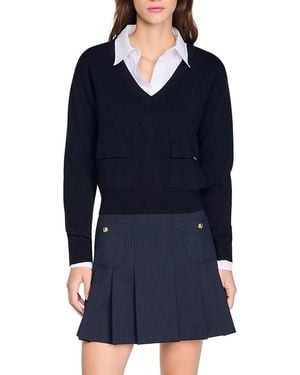 Sandro Wool V Neck Sweater - Blue