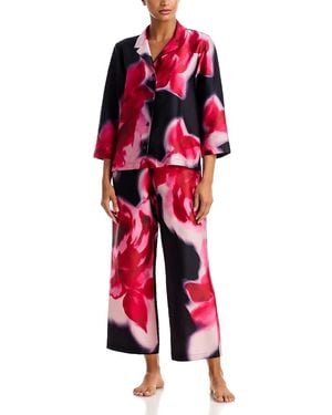 Natori Printed Notch Lapel Pajama Set - Red