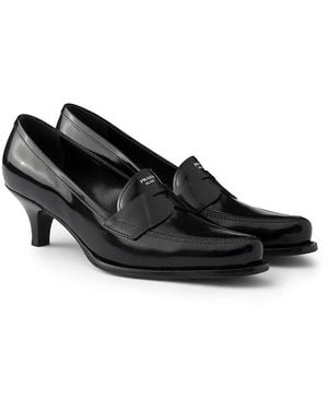 Prada Brushed Leather Loafers - Black