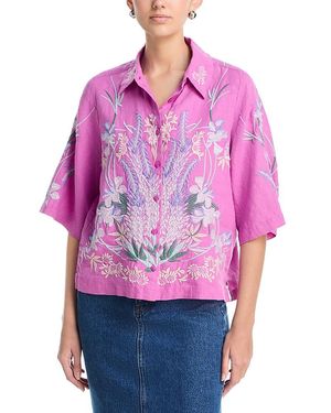 Johnny Was Linen Kimono Sleeve Shirt - Pink