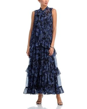 Aqua Metallic Paisley Maxi Boho Dress - Blue