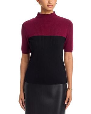 Tahari Elbow Sleeve Mock Neck Color Blocked Sweater - Red