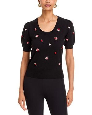Tahari Rose Embellished Puff Sleeve Sweater - Black