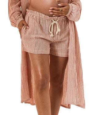 Hatch Collection The Bungalow Striped Beach Maternity Short - Brown