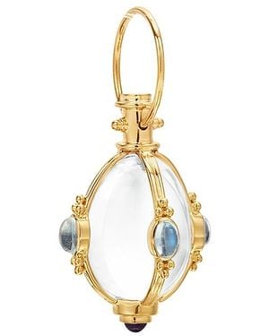 Temple St. Clair 18K Classic Cabochon Amulet With Oval Rock Crystal, Royal Moonstone And Tanzanite - Blue