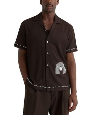 Reiss Solano Short Sleeve Textured Printed Shirt - Black