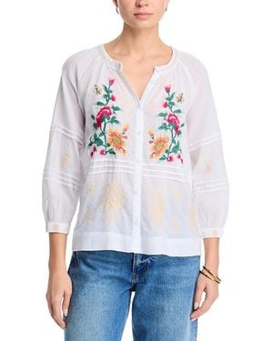 Johnny Was Pin Tuck Raglan Button Up Shirt - White