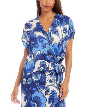 Karen Kane Blouson Wrap Tie Top - Blue