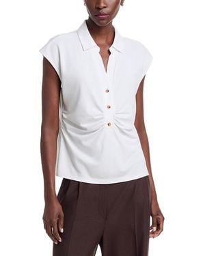 Sioni Short Sleeve Half Placket Pullover Top - White