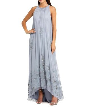 Mac Duggal High Neck Floral Embellished Trapeze Gown - Blue