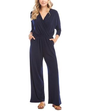 Karen Kane Crossover Neck Jumpsuit - Blue