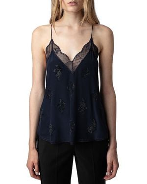 Zadig & Voltaire Christy Lace Trim Silk Camisole - Blue